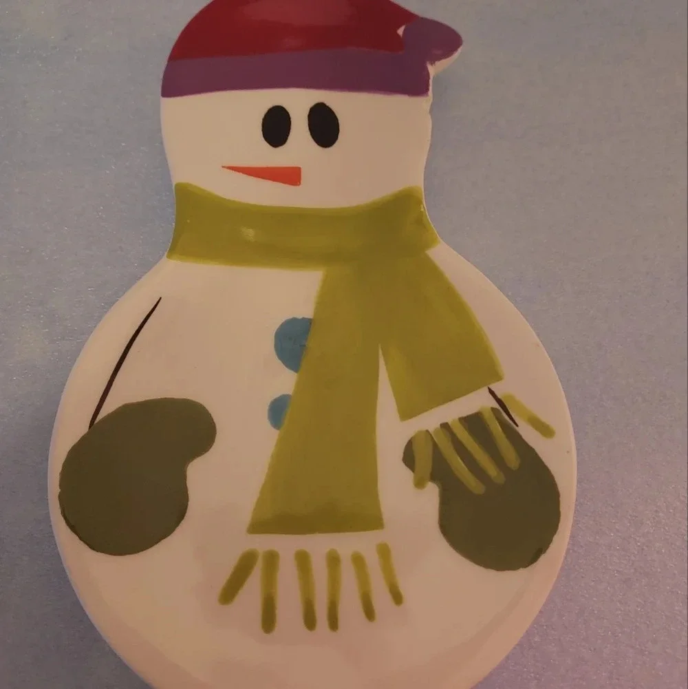 Pier 1 Imports Hand Painted Dolomite Snowball Spoon/Utensil Rest